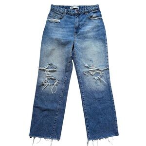 Zara Distressed Denim Straight Leg Ankle Jeans‎ Blue Size 4